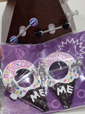 Painful Pleasures ✦ Ice Cream Nipple Rings ✦ 14G Surgical Steel Set Of 2 NWT